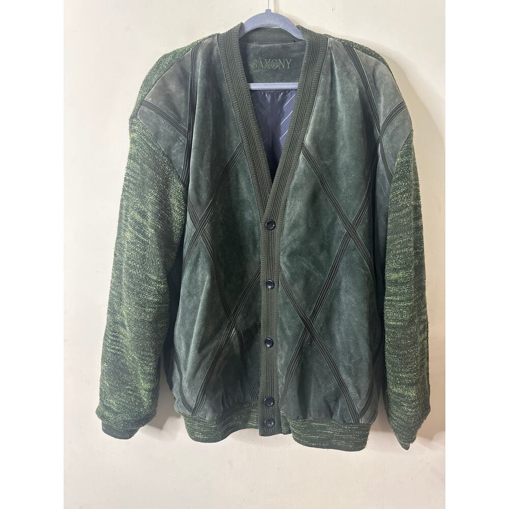Saxony Collection men's leather and suede cardigan sweater XL w